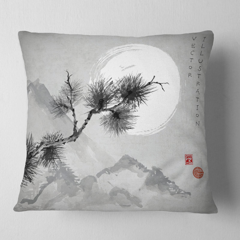 Branche de pin - coussin à imprimé floral, 16 po x 16 po, Carré