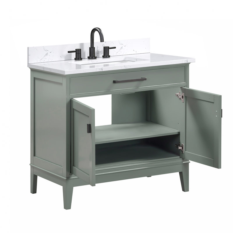 Anglet 36" Single Bathroom Vanity with Top, Cala White, Smoke Green
