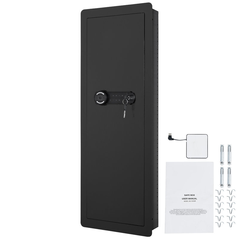 Tall Black Steel Wall-Mounted Gun Safe with Keypad & Fingerprint