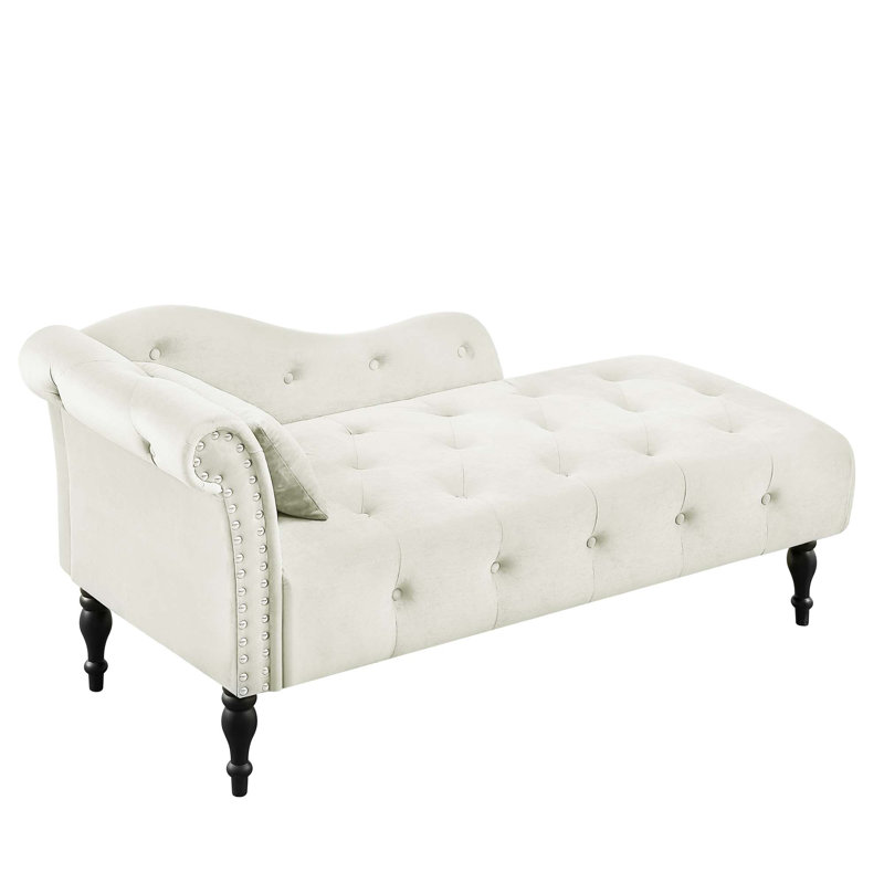 Pieds en bois massif garnis de têtes de clou capitonnées avec 1 coussin Aijia 60,6 po Brookstead, Blanc