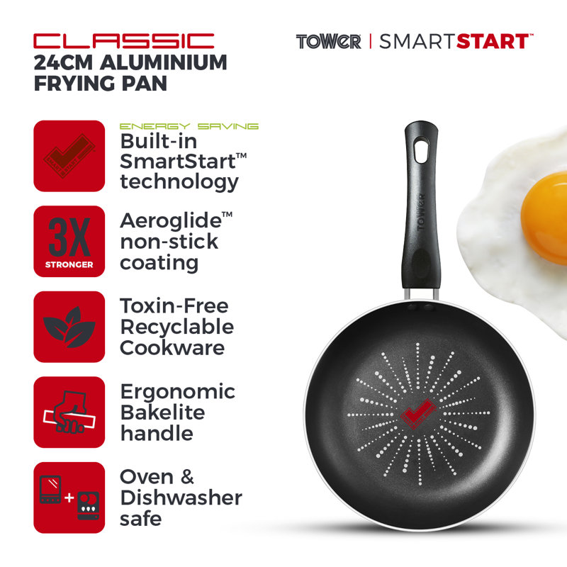 Tower SmartStart Black Aluminium Frying Pan, 24 cm