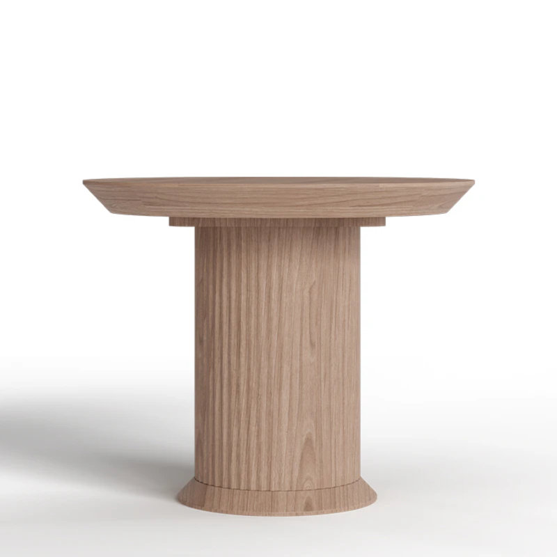 Japandi 35.5" Small Round Wooden Dining Table for 2 with Pedestal Base