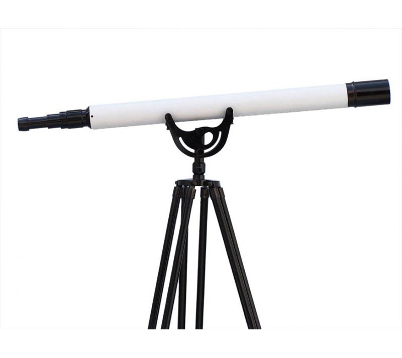 Télescope principal en cuir de plancher Violette, H 65 po x l 23 po x P 3 po, Bronze huilé / cuir blanc