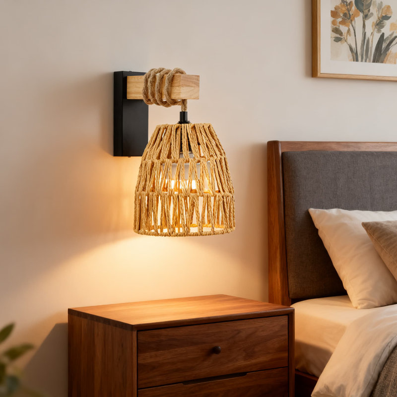 Battery Operated Wall Sconces With Remote, Set Of 2 Wireless Rattan Sconces, Adjustable Brightness & Color Temperature, Easy No-Wire Installation For Bedroom Living Room Entryway