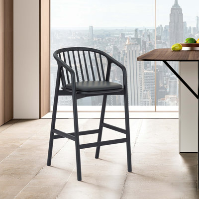 Tabouret de comptoir en bois de chêne noir et similicuir