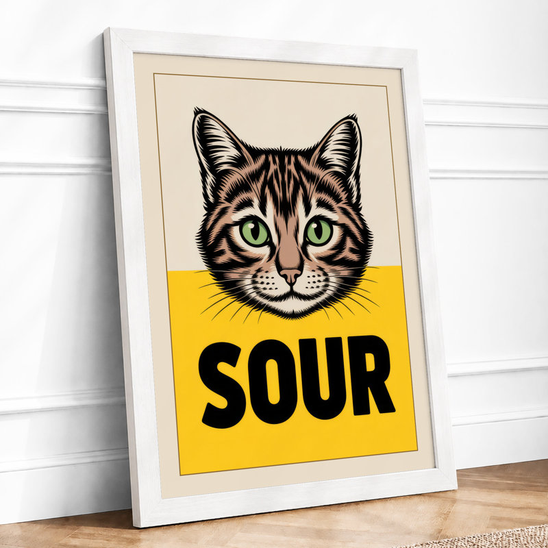 Sour Cat Pop Art - Framed Print, A4 - 29.7 x 21.0 cm, White