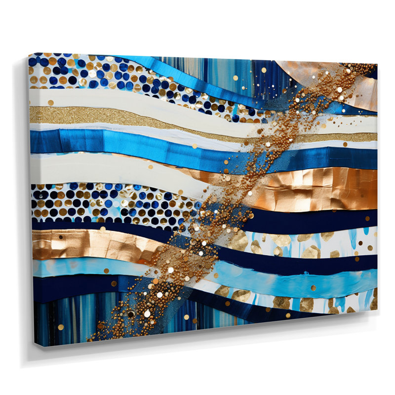 Art mural bleu étincelant - Vagues, salon, Toile tendue, H 30 po x l 40 po x P 1,5 po