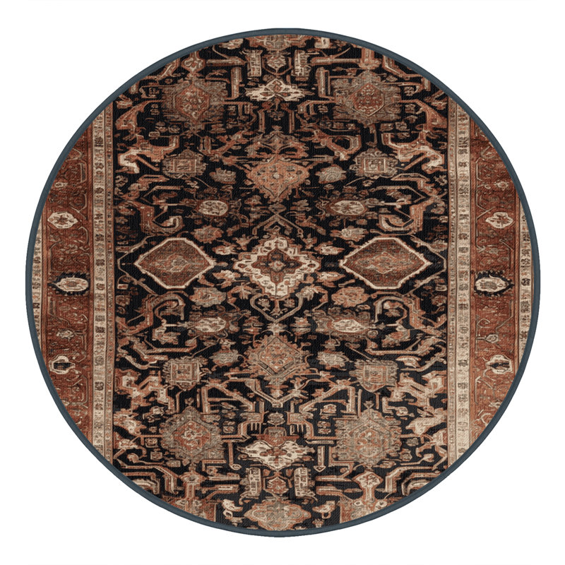 Machine Washable Persian Brown Area Rug, Round 7'