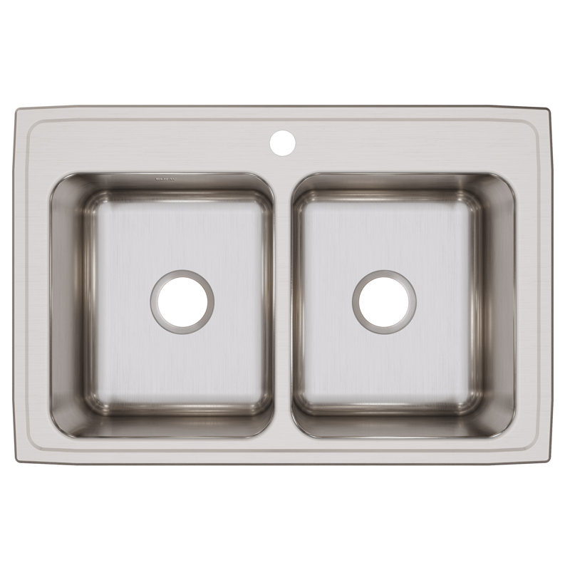 Évier de cuisine à double cuve à montage sur plan L 33 po x l 22 po Lustertone, 3 trous