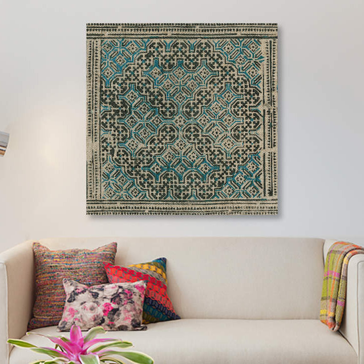 « block print textile iv », reproduction d’impression sur toile, H 12 po x l 12 po x P 0,75 po, Toile tendue, Pas de tapis