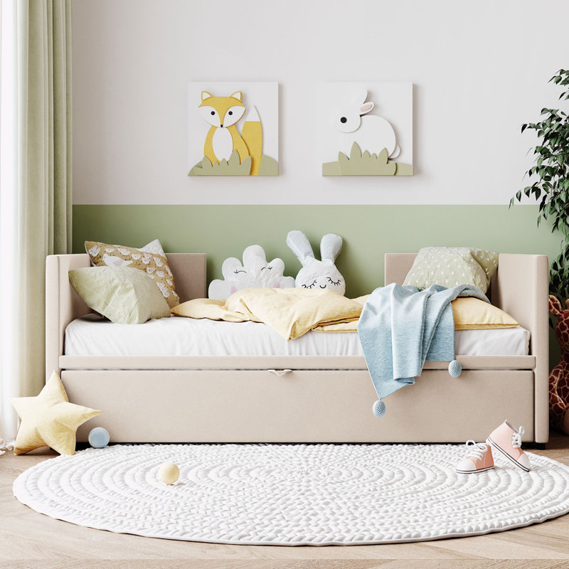 Lit de jour simple rembourré avec couchette, Beige