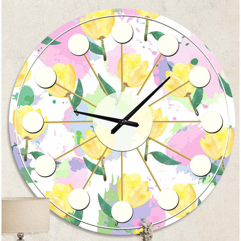 Motif floral avec fleurs - Horloge murale moderne Mid-Century, Moyenne