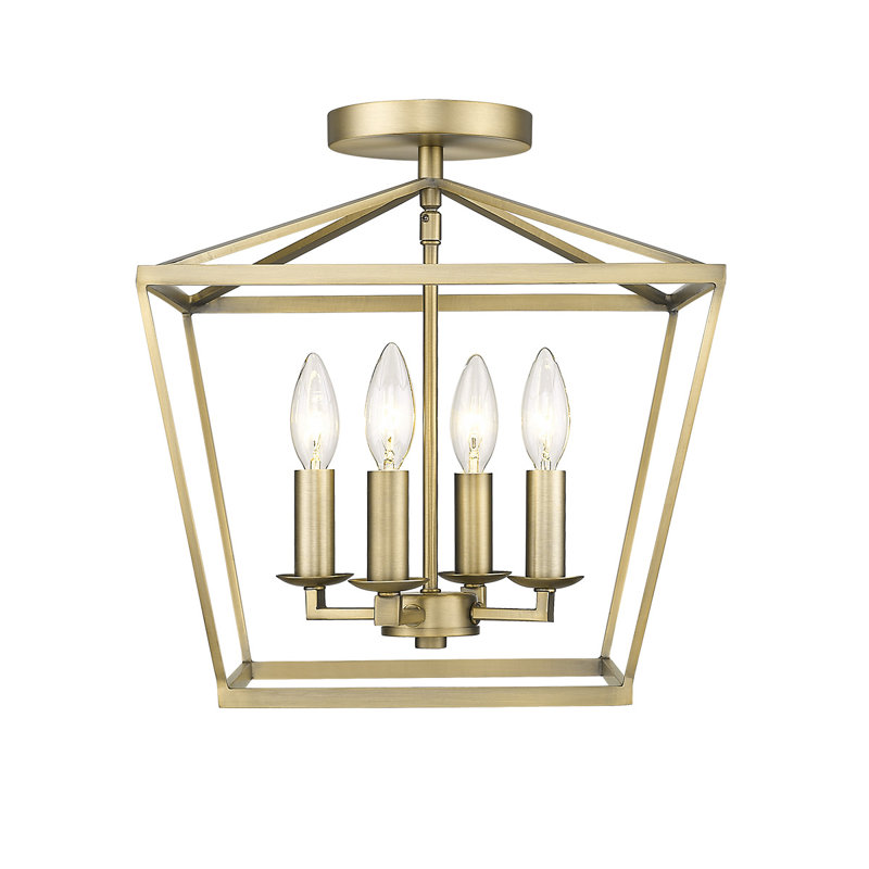 Lanterne Pendat 4 lumières à double fixation, Laiton vieilli