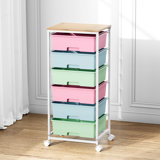 Rolling Storage Drawers with Wheels ,Utility Cart with 6 Large Drawers and Wooden Tabletop