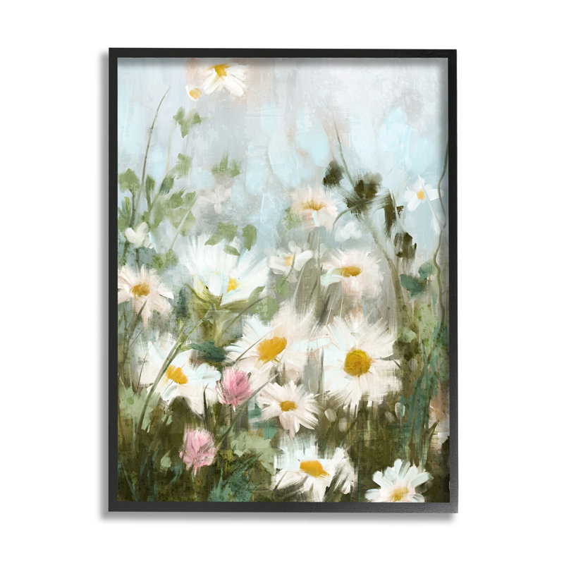 «Wild Daisies Blooming Meadow» encadré sur bois par Nina, peinture bleue, H 20 po x l 16 po x P 1,5 po