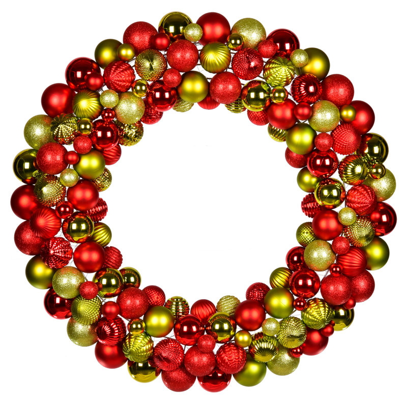 Red-Lime Assorted Ornament Wreath, 5" H x 24" W x 24" D