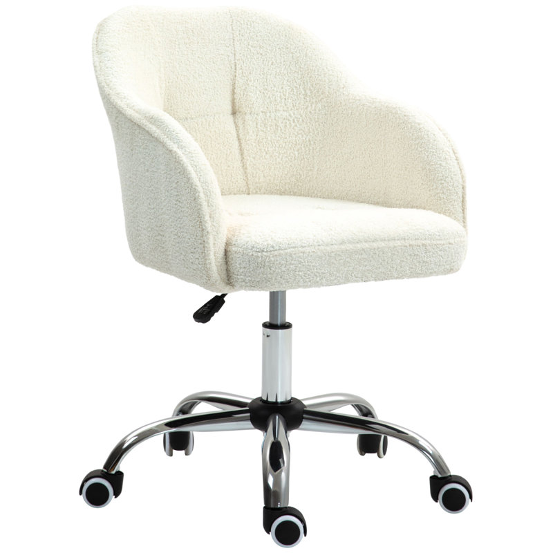 Daijha Swivel Desk Chair, Teddy Fleece, for Home Study Bedroom, Cream White, Cream White