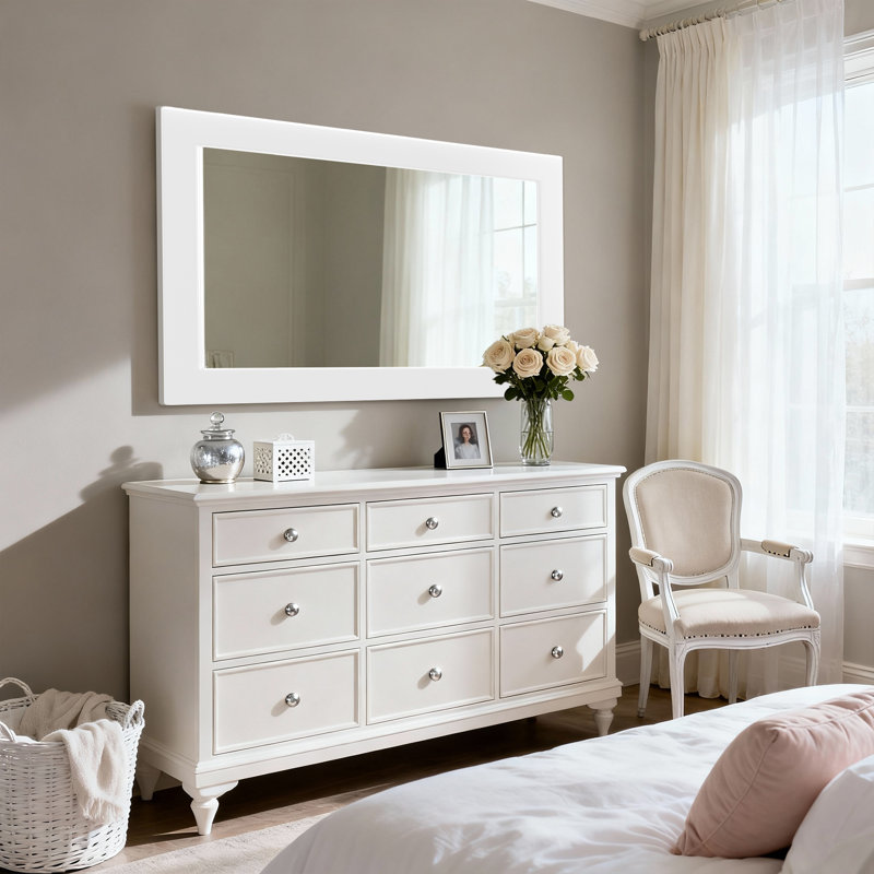 Rectangular Decorative Wall Mirror With Statement Deep Frame, HD Tempered Glass Vanity Mirror For Bathroom, Entryway, Or Bedroom