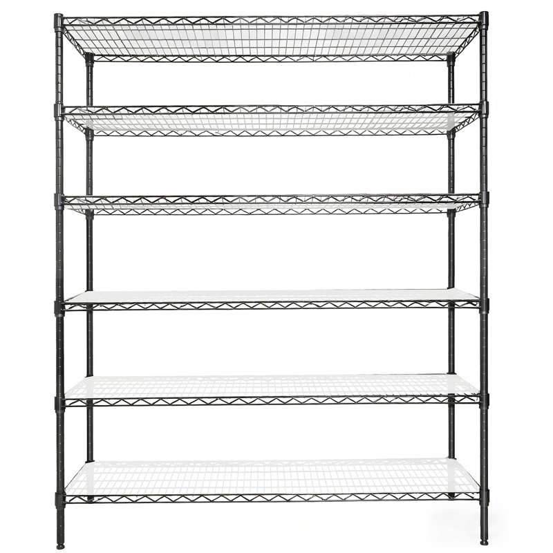 Étagère grillagée en métal à 3 niveaux - Ensemble de 2, capacité de 1050 lb, support de rangement réglable robuste avec doublure de tablette, extensible jusqu'à 6 niveaux de tablettes de 2100 lb, L 48 po x P 18 po x H 96 po, noir