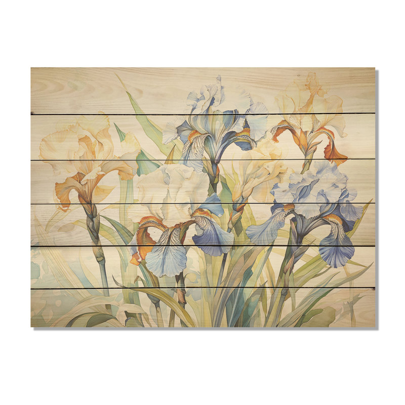 Minimalisme Iris Serenity Blooms - Art mural en bois d'iris sur bois de pin naturel, H 10 po x l 20 po