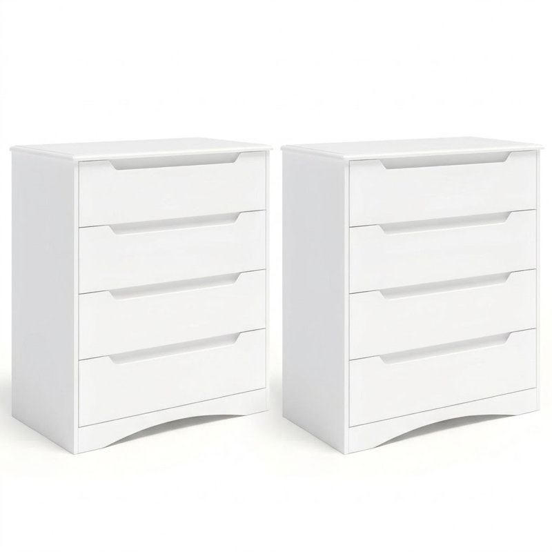 2 Modern 4-drawer Dresser With Recessed Handles For Bedroom, Living Room, Or Hallway(set of 2）