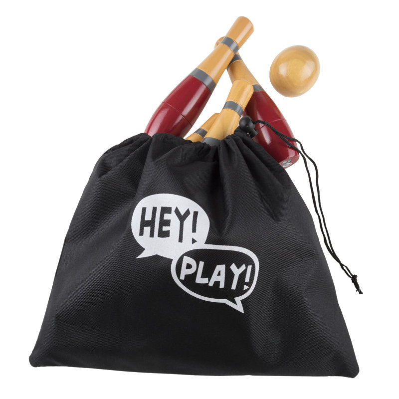 Jeu de quilles en bois pour pelouse - Jeu de quilles pour adultes et enfants avec 10 quilles, 2 balles, sac de transport - Jeux d'intérieur et d'extérieur - Jeux de quilles (rouge)