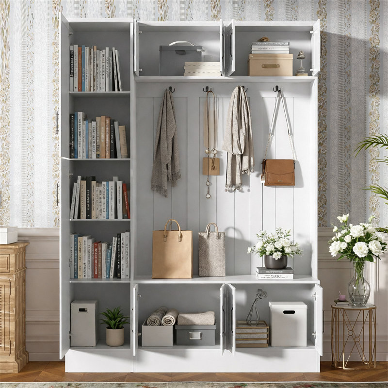 79'' Tall Modern Hall Tree With Shoe Storage, 4-In-1 Entryway Bench With 6 Cabinets, 4 Coat Hooks & Adjustable Shelf For Hallway, Living Room