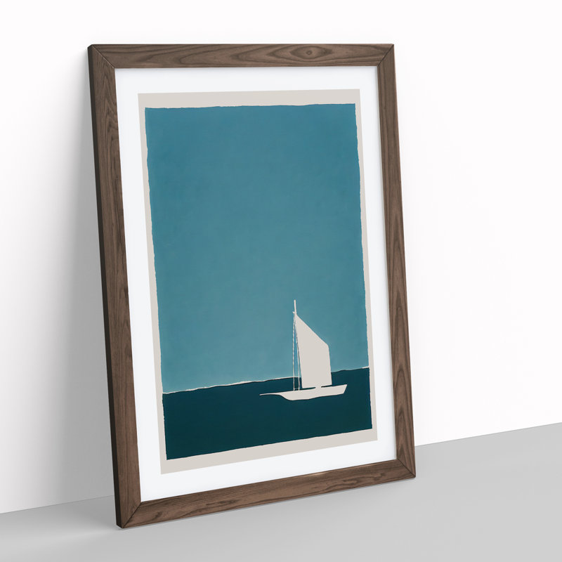 Boat Silhouette - Print, 48cm H x 36cm W, Walnut Framed, White