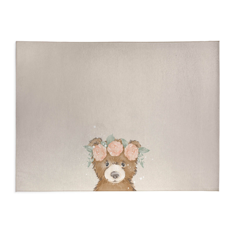 Bearly Kids Play Mat, Rectangle 3' x 5', Ivory/Brown/Pink