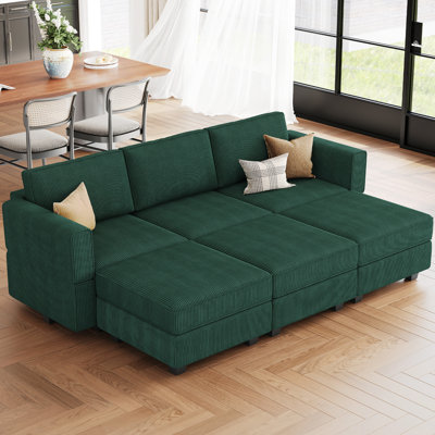 Hursey Rectangle Corduroy Sofa Bed Storage Couch Sleeper Convertible Different Shape Modular Sectional Sofa With Adjustable Armrest Backrest Movable Ottoman