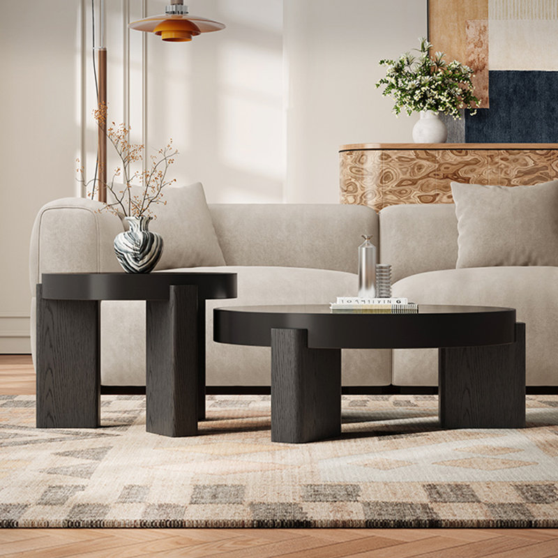 Medieval-style wooden round coffee table
