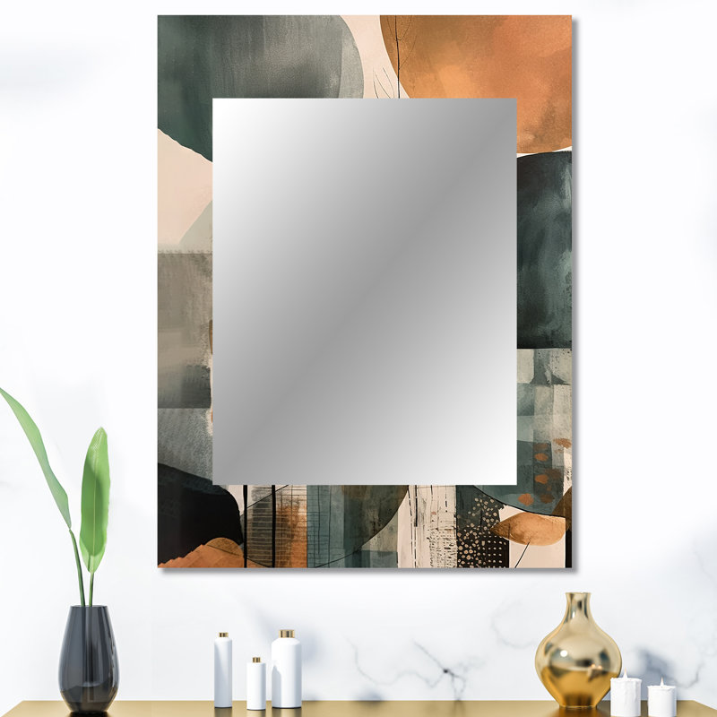 Green And Brown Artistic Liberation II - Boho Feather Wall Mirror, Traditional Decorative Mirror, Printed Metal Art