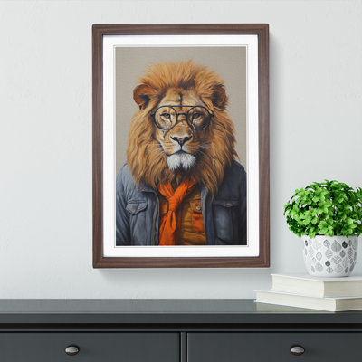 Lion with Glasses Painting - Framed Print