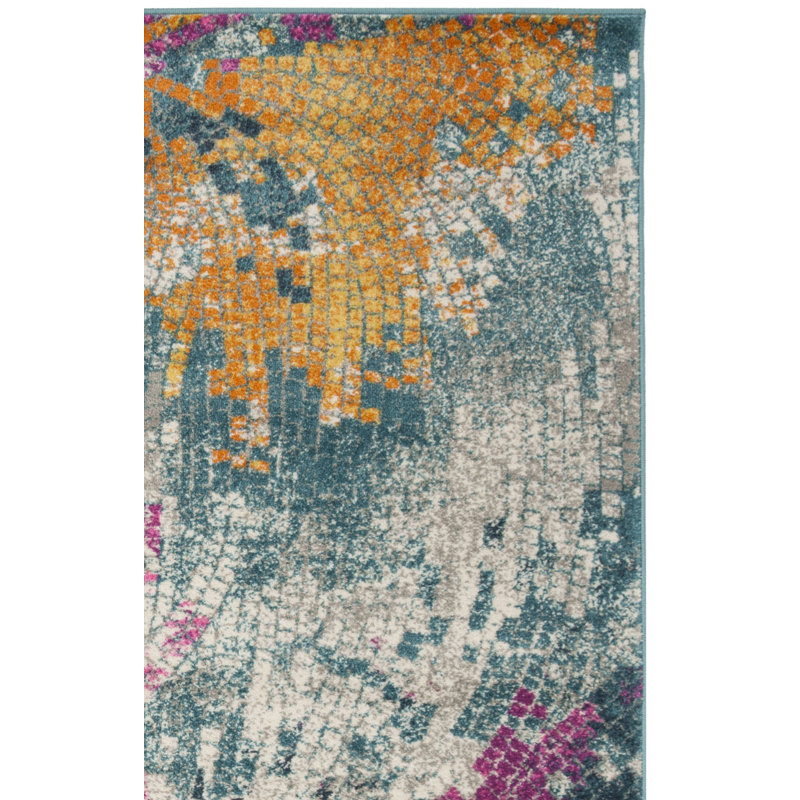 Felty Abstract Blue/Yellow Area Rug, Rectangle 5'1" x 7'6"