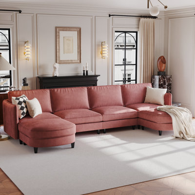 141.5" Wide Polyester 4-Seater Sofa with 2pcs Ottoman – Stain-Resistant, Easy Clean & Space Saving