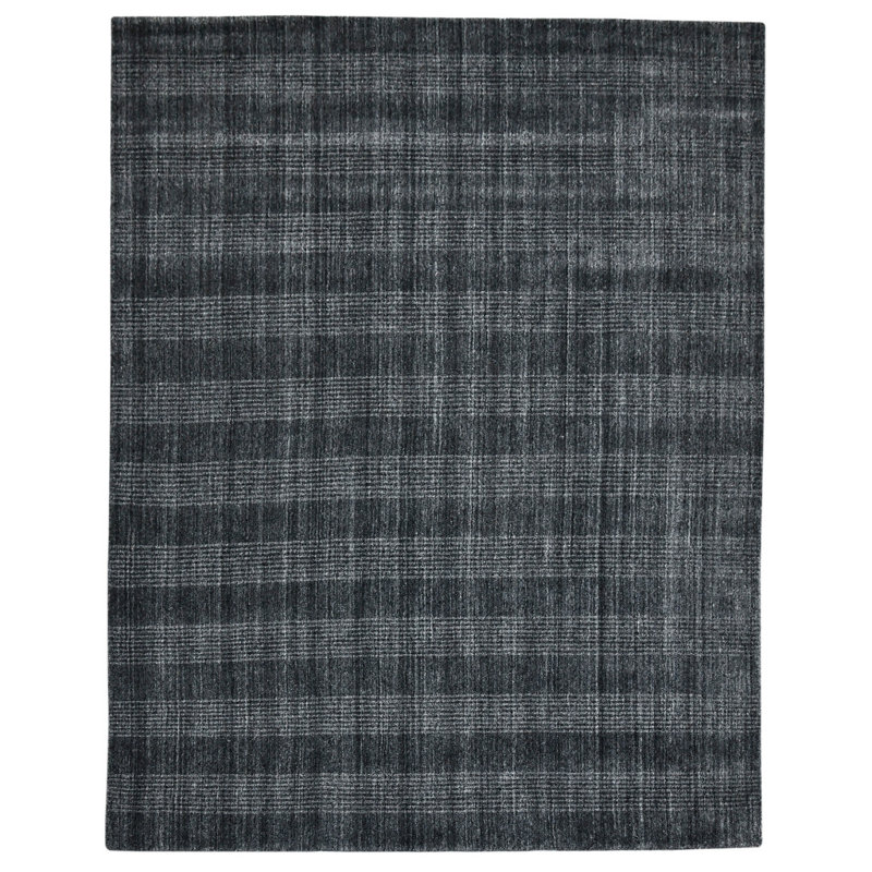 Tapis gris anthracite et écossais en laine tissé à la main 5 pi x 8 pi