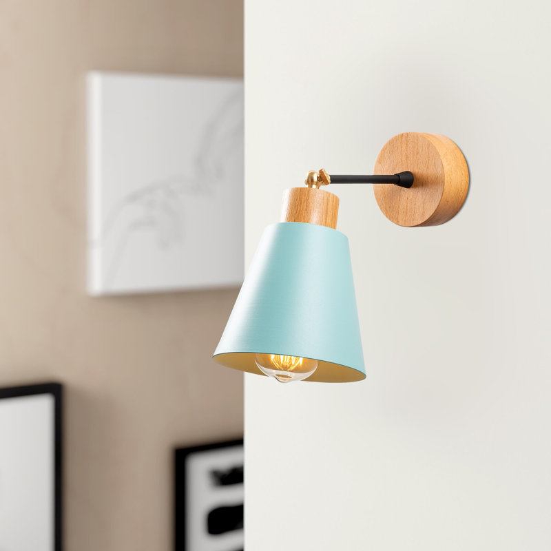 Modern Turquoise Wall Lamp, Metal Body & Wooden Base | 5.5 in Diameter x 9.8 in Height | E27 Socket (Max 40W) | IP20 Rated | Stylish & Functional Lighting for Home Decor & Novelty Spaces