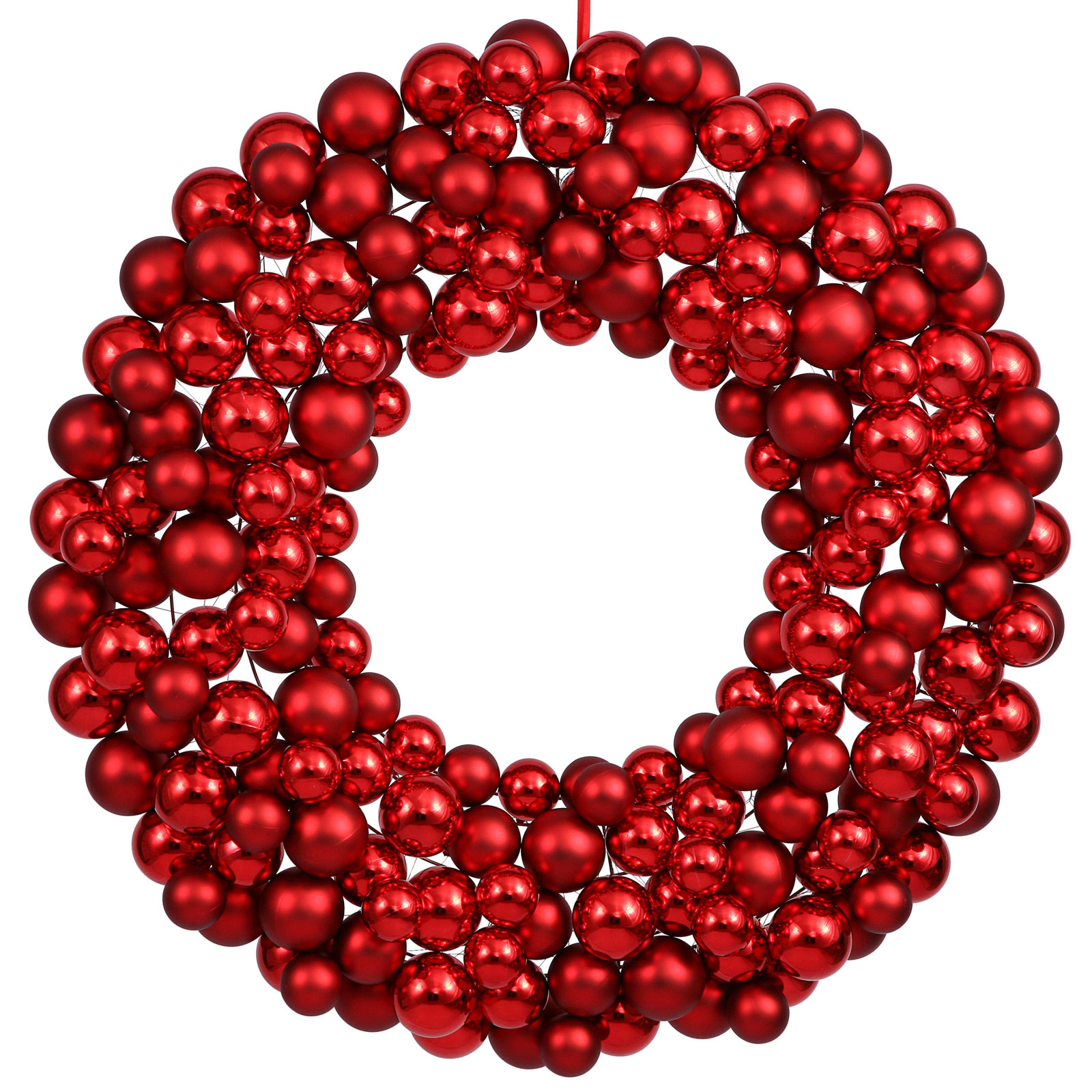 Shiny and Matte Ball Wreath, Red, 12"