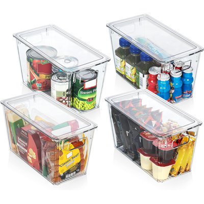 Clearspace Modern Plastic Storage Bins With Lids – Perfect Kitchen Organization Or Pantry Fridge Organizer, 4 Pack, 12.5" X 6" X 7", 9L Capacity Each, BPA Free, Stackable