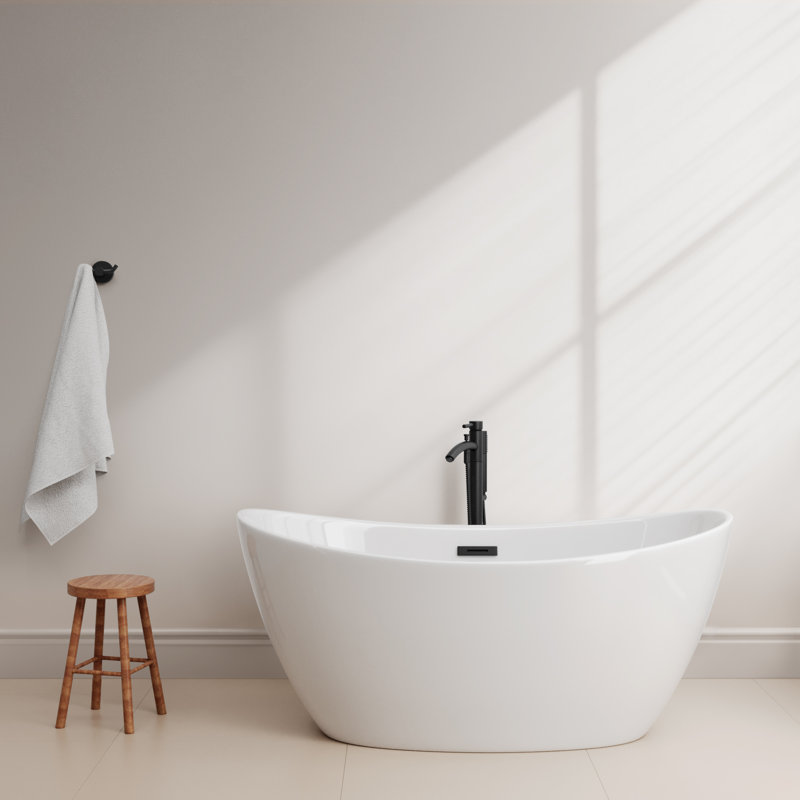 Dorrit 60" x 32" Freestanding Soaking Acrylic Bathtub, Matte Black