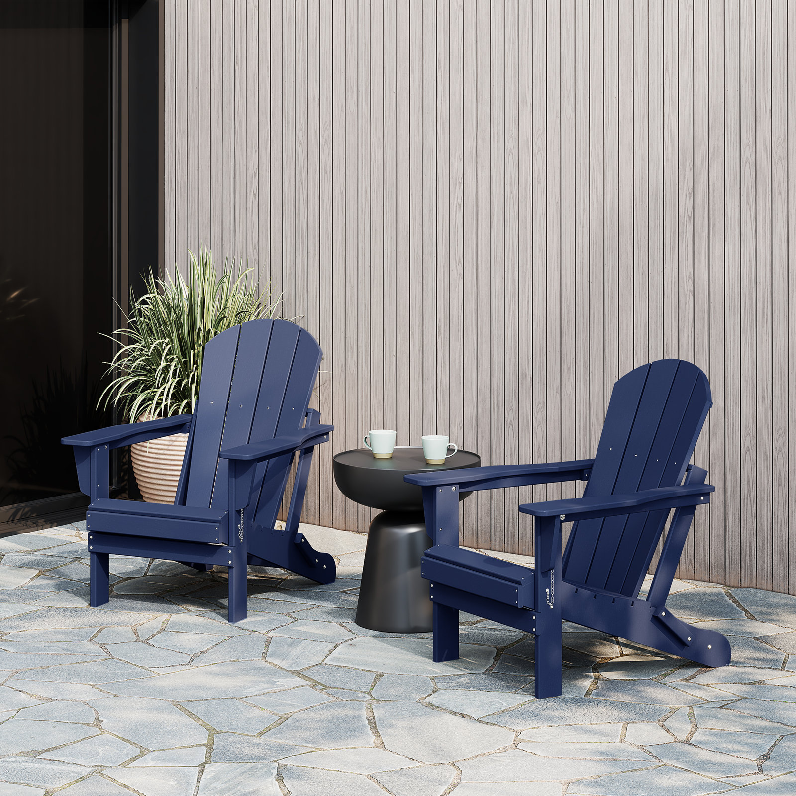 Laguna Foldable Outdoor Adirondack Set, Navy Blue