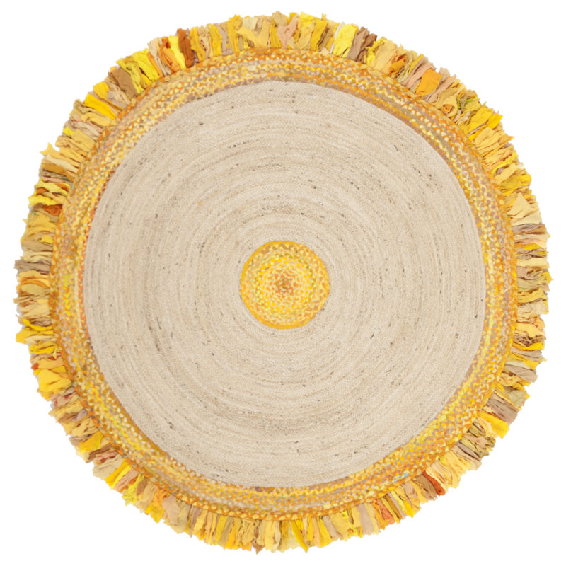 Abhay Hand Woven Jute, Cotton Rug, Round 6'