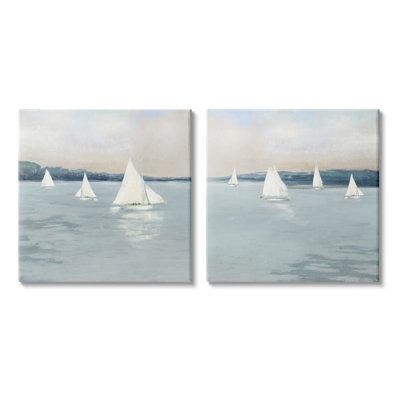 Voiliers gris, vue nautique sur l'océan, ensemble d'art mural sur toile par Sally Swatland