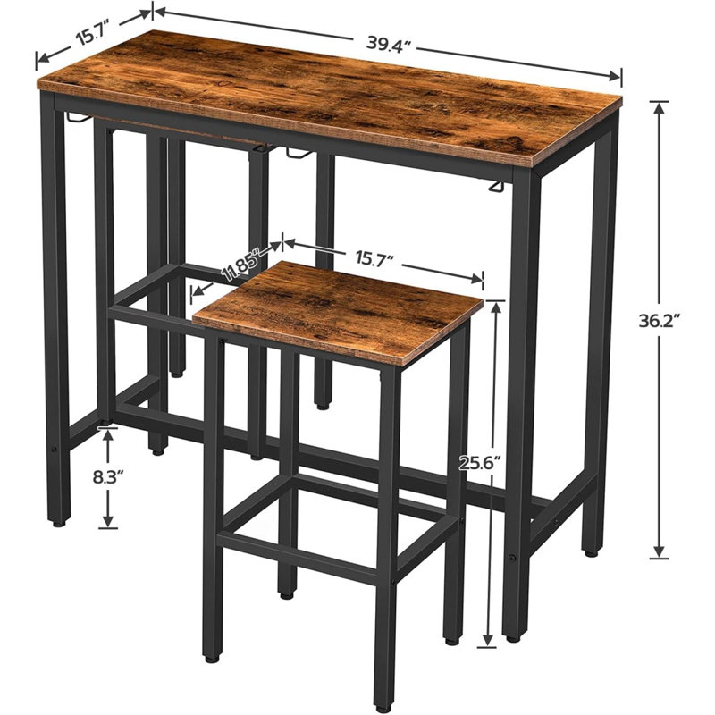 Bar Table Set, Pub Tables Bar Height With Stools Set Of 2, Bar Chairs Under Counter Height Table For Small Spaces, Industrial Dining Table Sets For Kitchen, Living Room