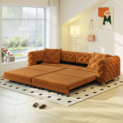 97.7" W Convertible Sofa Bed 3-In-1 King Size Velvet Pull Out Sleeper Couch With Tufted Design & Pillows