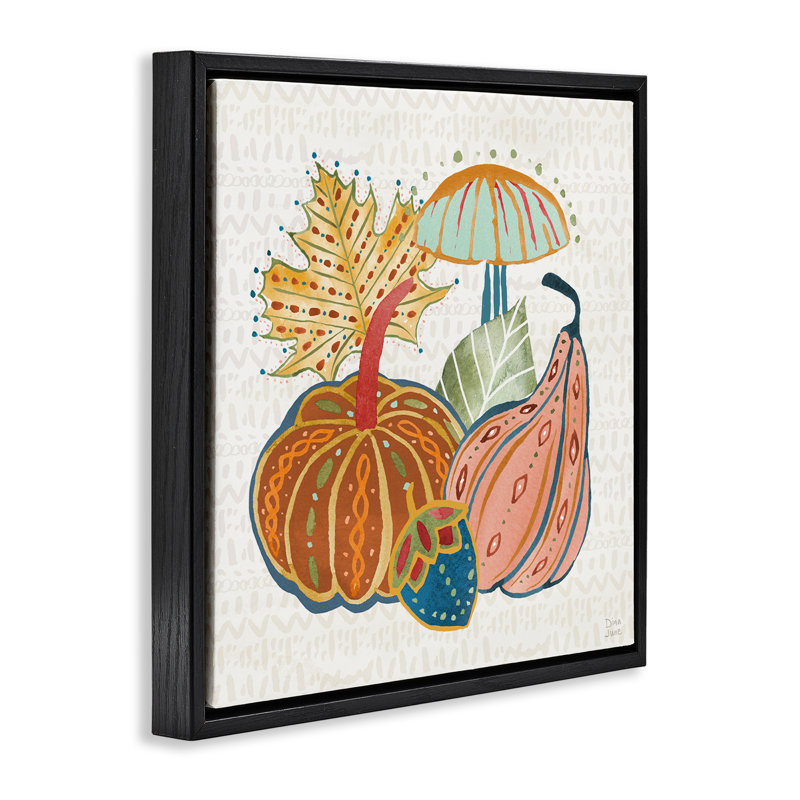 «Harvest Whimsy Gourds», art mural sur toile par Dina June, H 18 po x l 18 po, Cadre flottant noir de jais