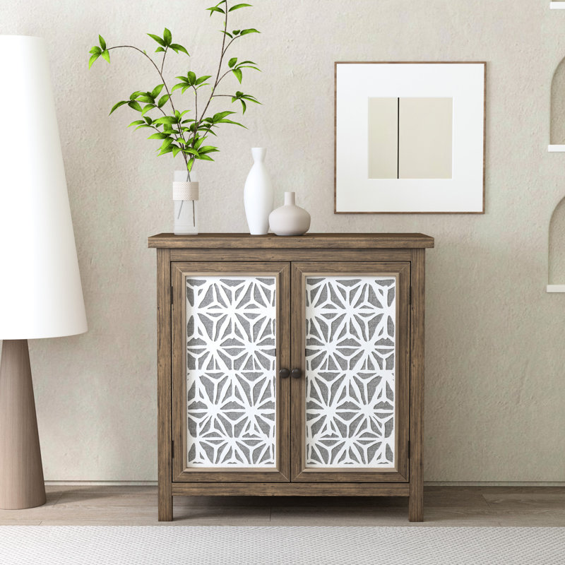 Brown Antique White Vintage - Style Solid Pine Storage Cabinet, 32.32" Wide, Metal & Linen Doors, For Bedroom American Traditional Cabinet In White, 32.12" Tall, With Panels, Easy Assembly,