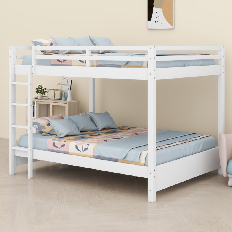 Lit superposé en bois robuste avec échelle, Blanc
