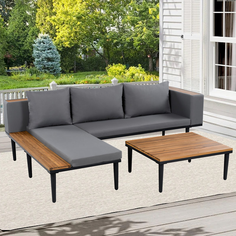 Ensemble de meubles de patio de luxe avec coussins amovibles et table basse pour la cour arrière, Gris