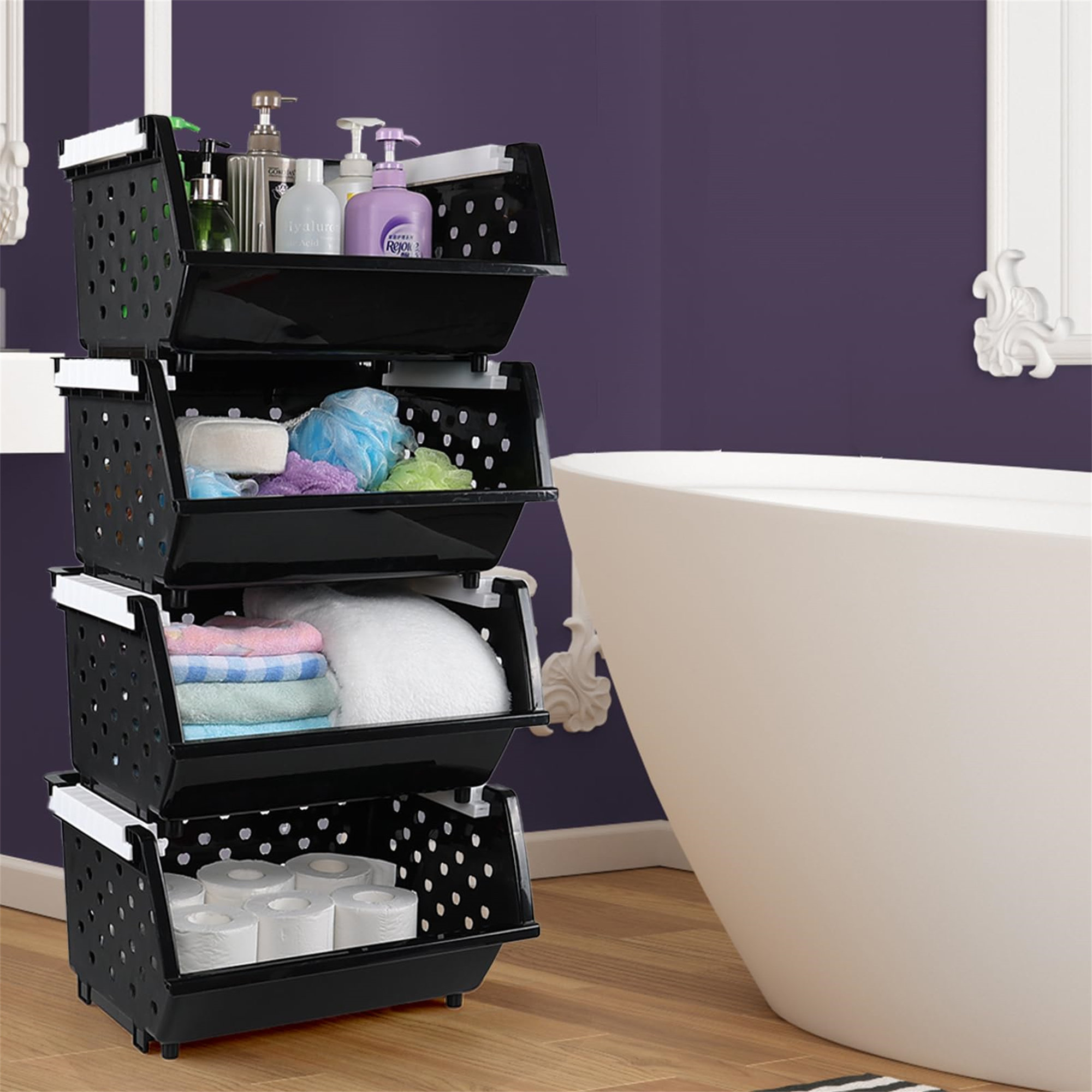 doryh large stackable plastic storage baskets bins,... Rebrilliant 4 Pack Plastic Stackable Storage Baskets, Large Stacking ...